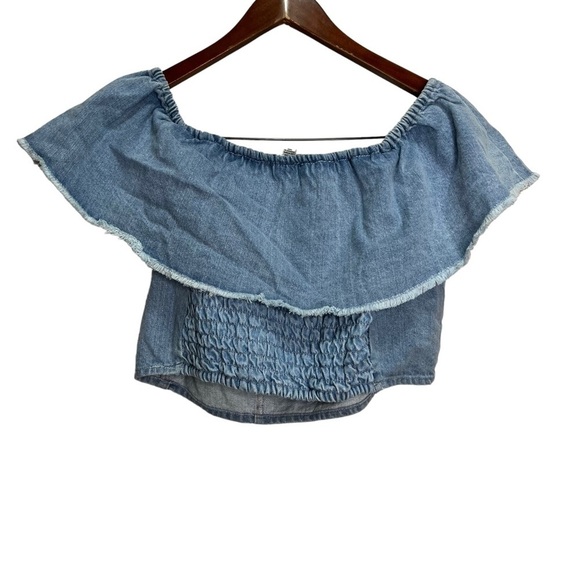 American Eagle Outfitters Blue Cropped Off the Shoulder Top Size Medium - Picture 2 of 8